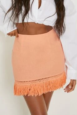 Minirock In Leinenoptik Mit Fransen 7 Minirock In Leinenoptik Mit Fransen -Deutschland Mode Pfiff Verkaufs-Shop gzz01722 orange xl 3