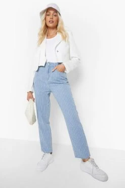 Mom Jeans Mit Nadelstreifen Und Hohem Bund