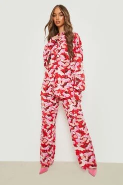 Hose Mit Weitem Bein Und Floralem Print 6 Hose Mit Weitem Bein Und Floralem Print -Deutschland Mode Pfiff Verkaufs-Shop gzz03082 red xl 2