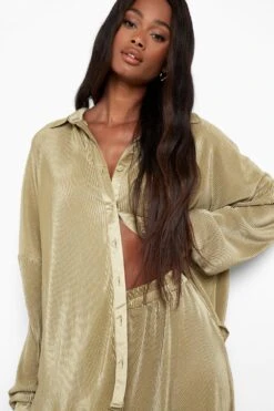 Premium Oversize Plissee-Hemd -Deutschland Mode Pfiff Verkaufs-Shop gzz03140 khaki xl 3