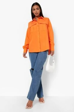 Oversize Hemd Aus Baumwolle Mit Utility-Taschen -Deutschland Mode Pfiff Verkaufs-Shop gzz03777 orange xl 2
