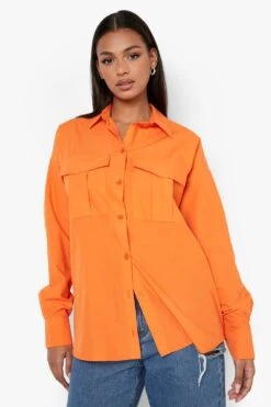 Oversize Hemd Aus Baumwolle Mit Utility-Taschen -Deutschland Mode Pfiff Verkaufs-Shop gzz03777 orange xl 3