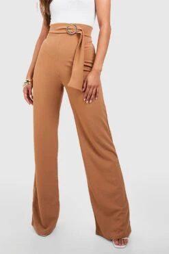 Gerade Hose Aus Crepe-Stoff Mit Gürtel Und O-Ring 7 Gerade Hose Aus Crepe-Stoff Mit Gürtel Und O-Ring -Deutschland Mode Pfiff Verkaufs-Shop gzz05534 camel xl 3