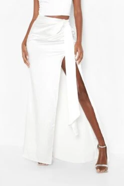 Premium Satin-Maxirock Mit Drapiertem Detail -Deutschland Mode Pfiff Verkaufs-Shop gzz05851 ivory xl 3