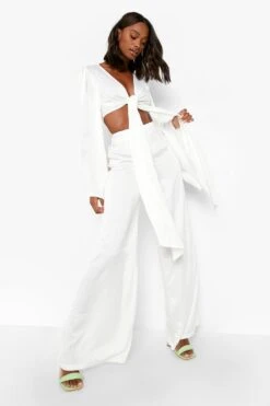 Weite Hose Aus Mattem Satin -Deutschland Mode Pfiff Verkaufs-Shop gzz05853 ivory xl 3