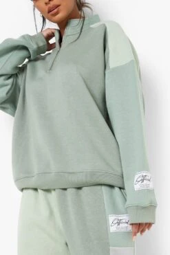 Colorblock Sweatshirt Mit Halbem Reißverschluss -Deutschland Mode Pfiff Verkaufs-Shop gzz06553 sage xl 3