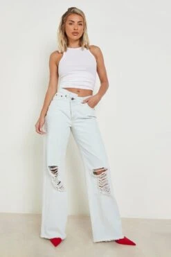 Asymmetrische Zerrissene Jeans Mit Weitem Bein