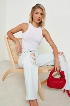 Asymmetrische Zerrissene Jeans Mit Weitem Bein -Deutschland Mode Pfiff Verkaufs-Shop gzz08386 light20wash xl 2