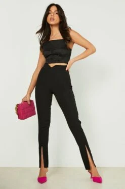 Hose Mit V-Bund Und Schlitz Vorne -Deutschland Mode Pfiff Verkaufs-Shop gzz10250 black xl 2