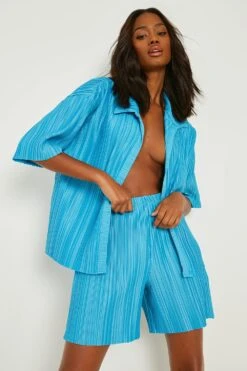 Lockere Matte Plissee-Shorts -Deutschland Mode Pfiff Verkaufs-Shop gzz10427 azure xl 3