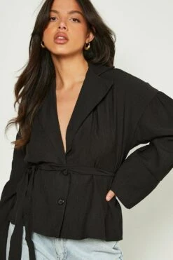 Wickel-Hemd In Knitteroptik Mit Taillenband -Deutschland Mode Pfiff Verkaufs-Shop gzz10682 black xl 2