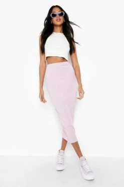 Gerippter Maxirock Mit Hohem Bund -Deutschland Mode Pfiff Verkaufs-Shop gzz11560 lilac xl 2