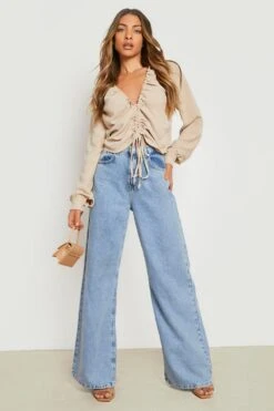 Strukturiertes Hemd Mit Volumenärmeln Und Geraffter Front -Deutschland Mode Pfiff Verkaufs-Shop gzz11675 sand xl 2