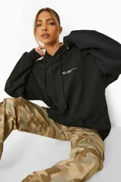 Oversize Hoodie Mit Text-Print -Deutschland Mode Pfiff Verkaufs-Shop gzz12070 black xl 2