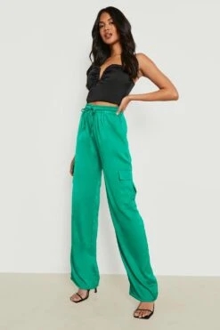 Satin-Cargohose Mit Weiten Bein Und Tasche -Deutschland Mode Pfiff Verkaufs-Shop gzz15080 green xl 2