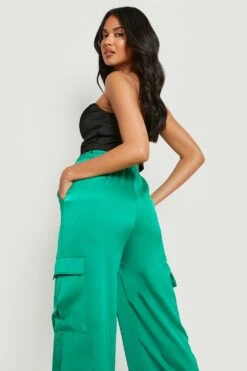 Satin-Cargohose Mit Weiten Bein Und Tasche -Deutschland Mode Pfiff Verkaufs-Shop gzz15080 green xl 3