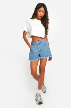 Jeansshorts Mit Mittelhohem Bund Und Rohem Saum -Deutschland Mode Pfiff Verkaufs-Shop gzz15542 mid20wash xl 2