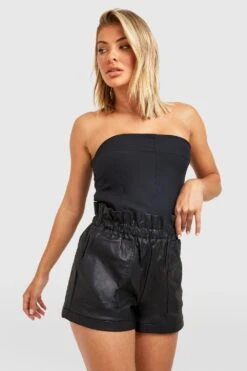 PU-beschichtete Paperbag-Jeansshorts -Deutschland Mode Pfiff Verkaufs-Shop gzz17392 black xl 3