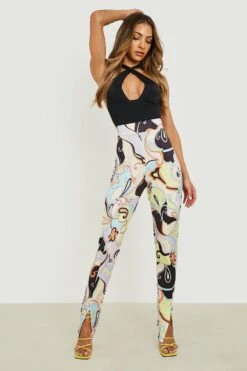 Leggings Mit Geteiltem Saum Und Abstraktem Print -Deutschland Mode Pfiff Verkaufs-Shop gzz17659 lilac xl 2