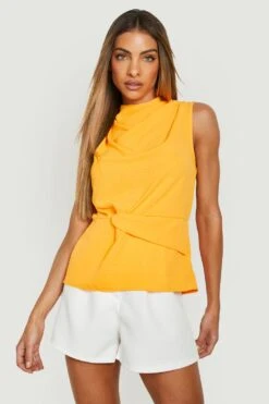 Bluse Mit Wasserfallausschnitt Und Knoten-Detail