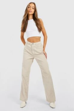 Cord-Jeans Mit Hohem Bund Und Geteiltem Saum -Deutschland Mode Pfiff Verkaufs-Shop gzz19142 ecru xl 2