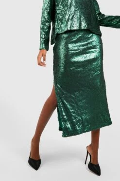 Midirock Mit Matten Pailletten Und Seitenschlitz -Deutschland Mode Pfiff Verkaufs-Shop gzz20531 emerald xl 3