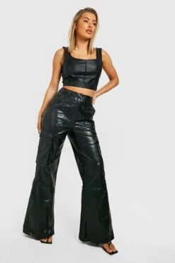 PU-Cargohose Mit Weitem Bein Und Taschen 6 PU-Cargohose Mit Weitem Bein Und Taschen -Deutschland Mode Pfiff Verkaufs-Shop gzz21106 black xl 2