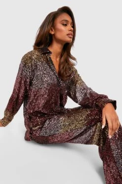 Pailletten-Hose Mit Weitem Bein Und Farbverlauf -Deutschland Mode Pfiff Verkaufs-Shop gzz21121 chocolate xl 2