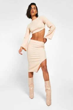 Gerippter Midirock In Knitteroptik Mit Seitenschlitz