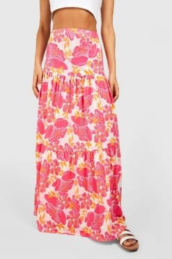 Floraler Gestufter Maxirock -Deutschland Mode Pfiff Verkaufs-Shop gzz21944 pink xl 3