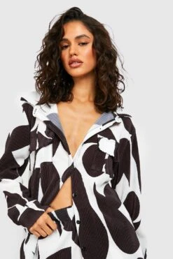 Oversize Plissee-Hemd Mit Abstraktem Print