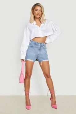 Zerrissene Denim Mom-Shorts Mit Seitenschlitz -Deutschland Mode Pfiff Verkaufs-Shop gzz22435 mid20blue xl 2