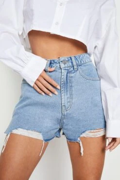 Zerrissene Denim Mom-Shorts Mit Seitenschlitz -Deutschland Mode Pfiff Verkaufs-Shop gzz22435 mid20blue xl 3