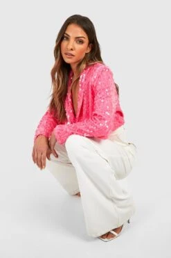 Wickel-Body Mit Pailletten Und Kragen 6 Wickel-Body Mit Pailletten Und Kragen -Deutschland Mode Pfiff Verkaufs-Shop gzz22988 pink xl 2