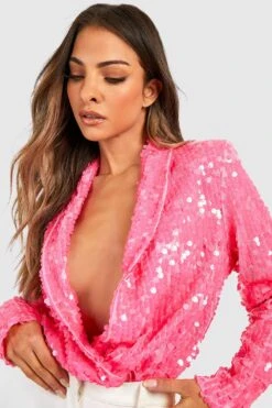 Wickel-Body Mit Pailletten Und Kragen 7 Wickel-Body Mit Pailletten Und Kragen -Deutschland Mode Pfiff Verkaufs-Shop gzz22988 pink xl 3