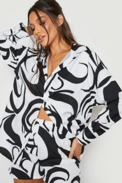 Hemd Mit Knoten Und Abstraktem Print & Shorts -Deutschland Mode Pfiff Verkaufs-Shop gzz23119 black xl 3