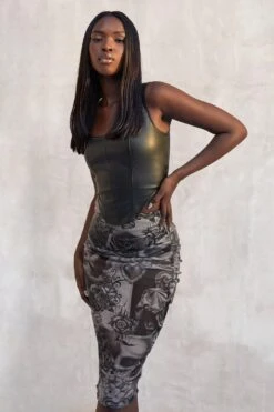 Kourtney Kardashian Barker Gemusterter Mesh-Midirock -Deutschland Mode Pfiff Verkaufs-Shop gzz23594 grey xl 3