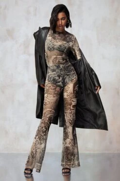 Kourtney Kardashian Barker Gemusterte Mesh-Schlaghose 6 Kourtney Kardashian Barker Gemusterte Mesh-Schlaghose -Deutschland Mode Pfiff Verkaufs-Shop gzz23597 grey xl 2