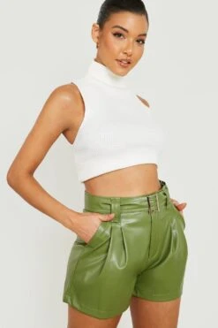 PU-Shorts Mit Gürtel -Deutschland Mode Pfiff Verkaufs-Shop gzz23937 khaki xl 3