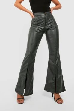 Schlaghose In Lederoptik Mit Schlitz Vorne -Deutschland Mode Pfiff Verkaufs-Shop gzz23978 dark20green xl 3