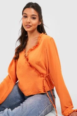 Strukturierte Bluse Mit Seitlicher Bindung Und Rüschen-Detail 7 Strukturierte Bluse Mit Seitlicher Bindung Und Rüschen-Detail -Deutschland Mode Pfiff Verkaufs-Shop gzz24571 orange xl 3