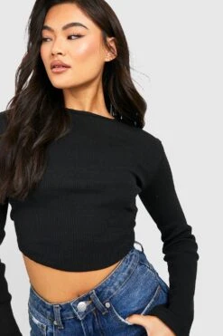 Langärmliges Geripptes Korsett Crop Top -Deutschland Mode Pfiff Verkaufs-Shop gzz25681 black xl 3