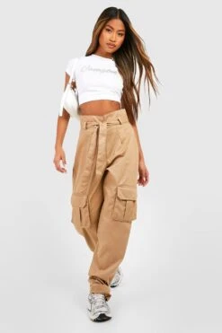 Paperbag Cargo-Jogginghose Mit Gürtel -Deutschland Mode Pfiff Verkaufs-Shop gzz25742 stone xl 2