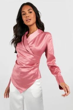 Drapierte Satin-Bluse Mit Seitlicher Bindung