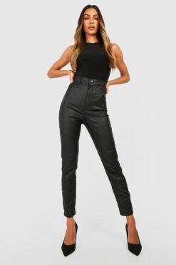 Beschichtete Disco Skinny Jeans Mit Hohem Bund