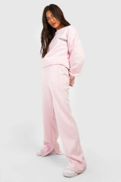 Jogginghose Mit Geradem Bein Und Geteiltem Saum -Deutschland Mode Pfiff Verkaufs-Shop gzz27756 pink xl 2