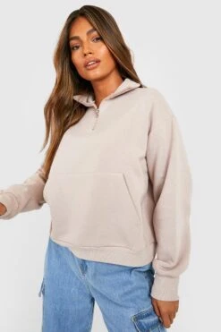 Sweatshirt Mit Känguru-Tasche Und Halbem Reißverschluss