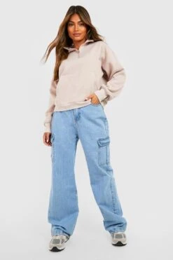 Sweatshirt Mit Känguru-Tasche Und Halbem Reißverschluss -Deutschland Mode Pfiff Verkaufs-Shop gzz27773 stone xl 2