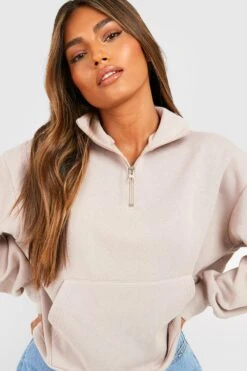 Sweatshirt Mit Känguru-Tasche Und Halbem Reißverschluss -Deutschland Mode Pfiff Verkaufs-Shop gzz27773 stone xl 3