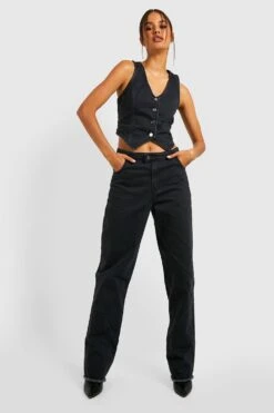 Jeans Mit Weitem Bein, Acid-Waschung Und Naht-Detail -Deutschland Mode Pfiff Verkaufs-Shop gzz28573 black xl 2